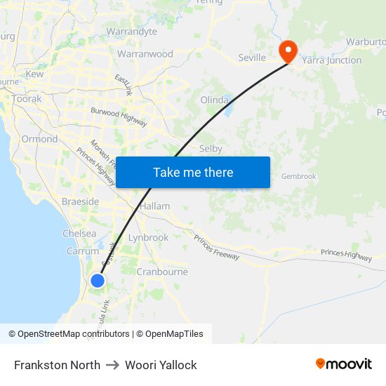 Frankston North to Woori Yallock map