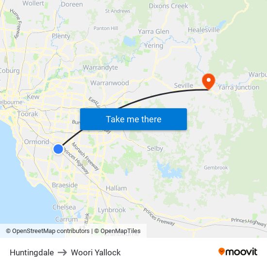 Huntingdale to Woori Yallock map