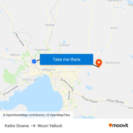 Keilor Downs to Woori Yallock map