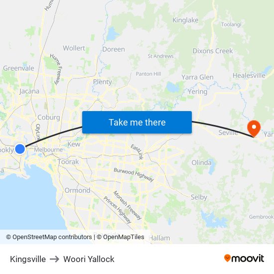 Kingsville to Woori Yallock map