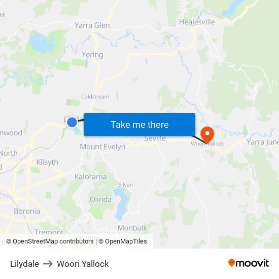 Lilydale to Woori Yallock map