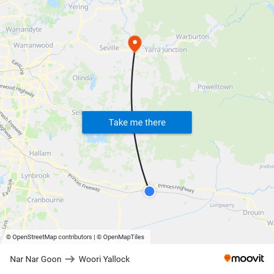 Nar Nar Goon to Woori Yallock map