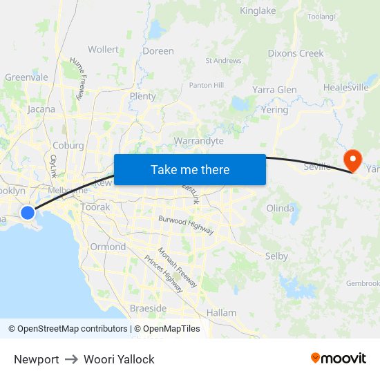 Newport to Woori Yallock map