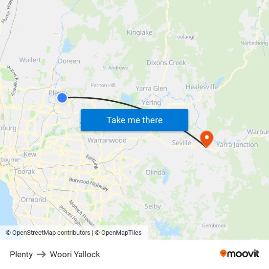 Plenty to Woori Yallock map