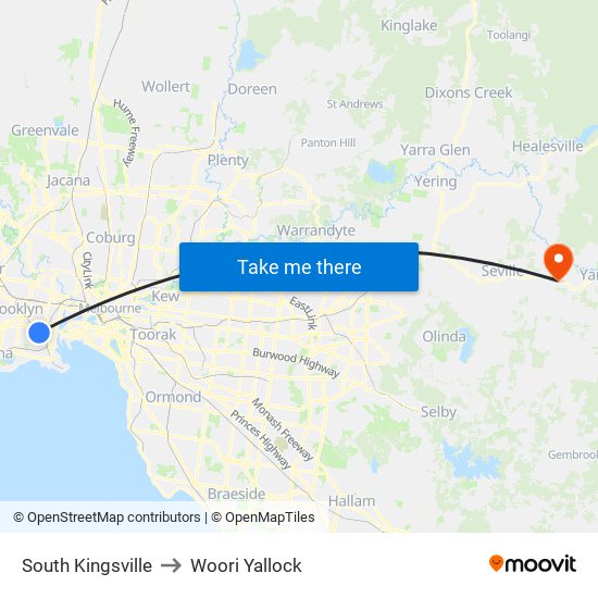 South Kingsville to Woori Yallock map