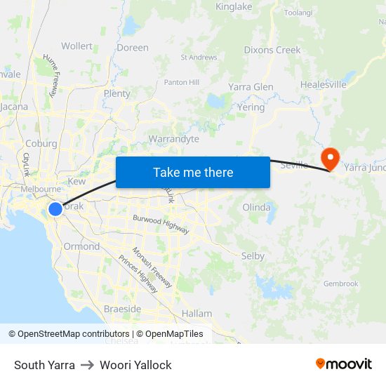 South Yarra to Woori Yallock map