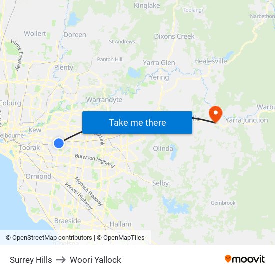 Surrey Hills to Woori Yallock map