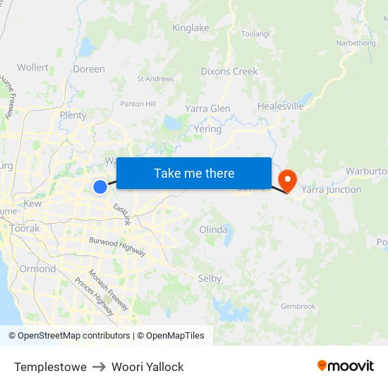 Templestowe to Woori Yallock map