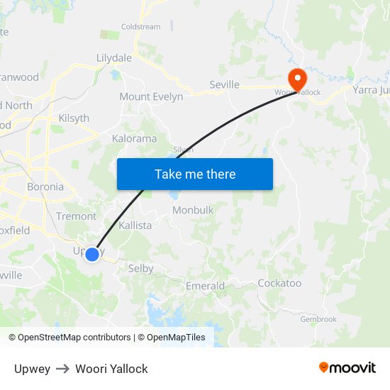 Upwey to Woori Yallock map