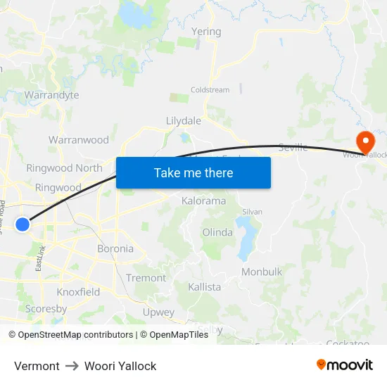 Vermont to Woori Yallock map