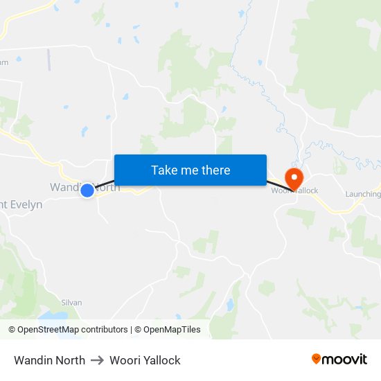 Wandin North to Woori Yallock map