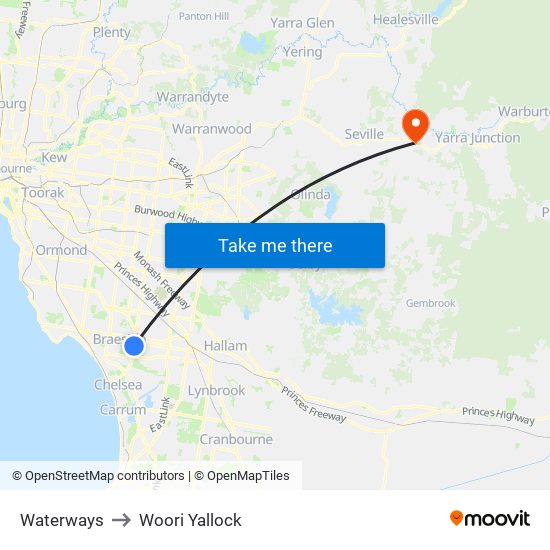 Waterways to Woori Yallock map
