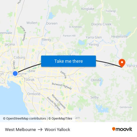 West Melbourne to Woori Yallock map