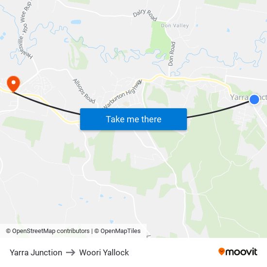 Yarra Junction to Woori Yallock map