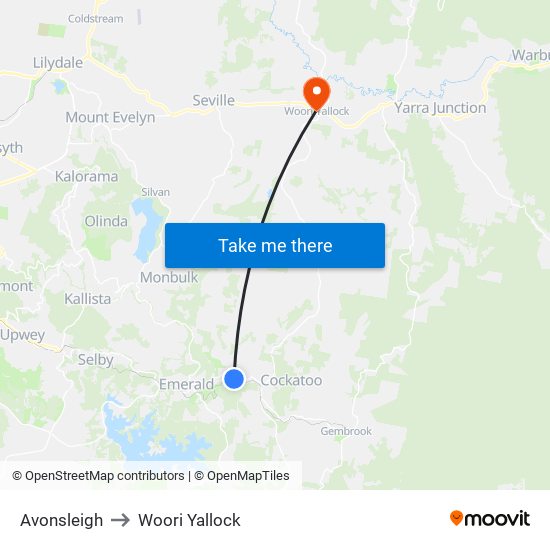 Avonsleigh to Woori Yallock map
