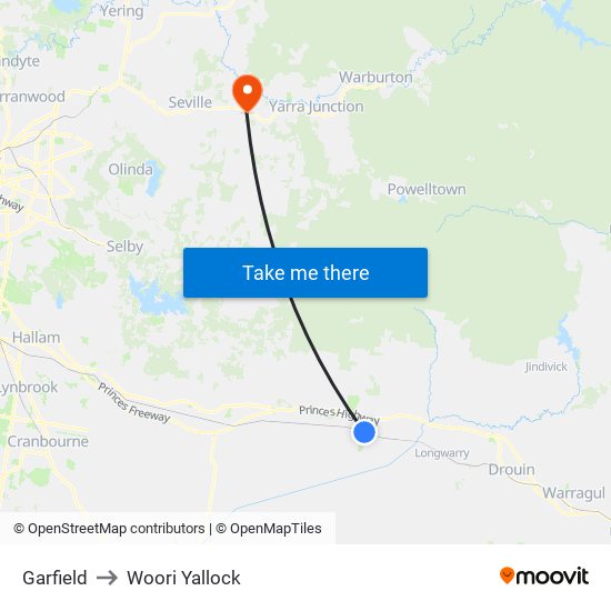 Garfield to Woori Yallock map