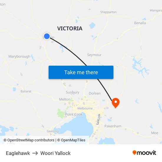 Eaglehawk to Woori Yallock map