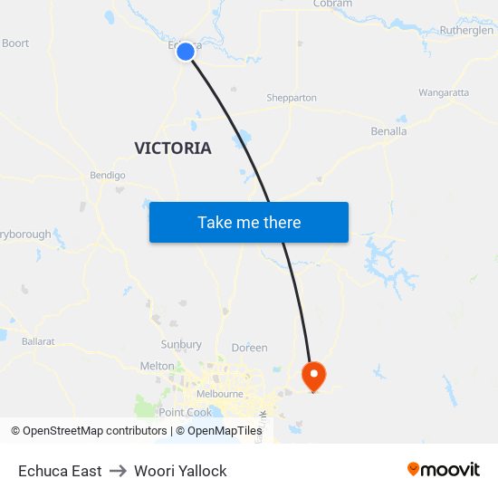 Echuca East to Woori Yallock map