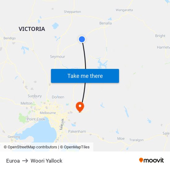 Euroa to Woori Yallock map