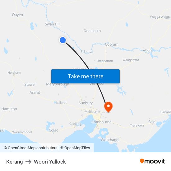 Kerang to Woori Yallock map