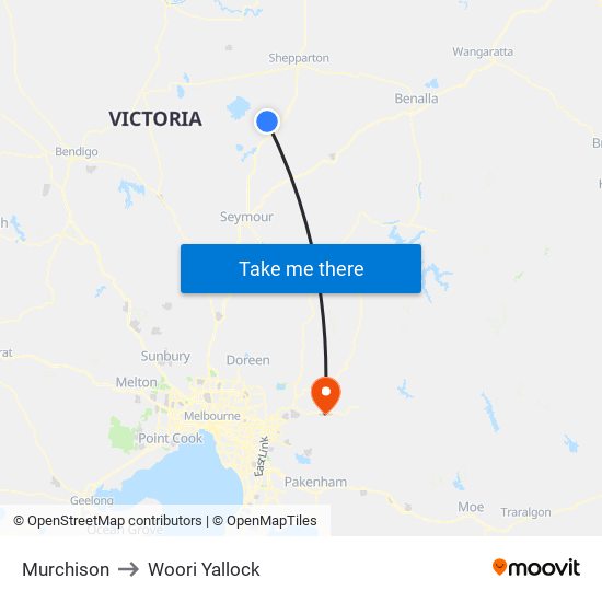 Murchison to Woori Yallock map