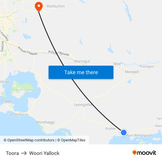 Toora to Woori Yallock map