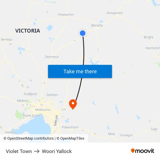 Violet Town to Woori Yallock map