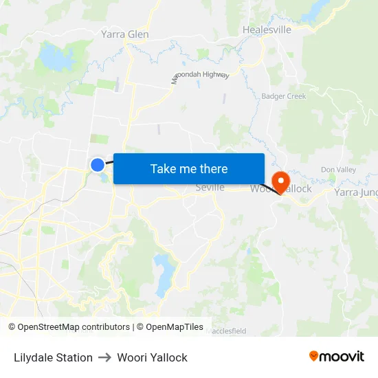 Lilydale Station to Woori Yallock map