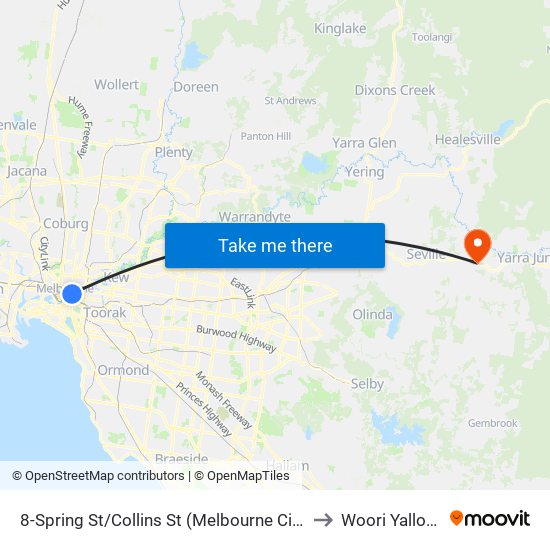 8-Spring St/Collins St (Melbourne City) to Woori Yallock map