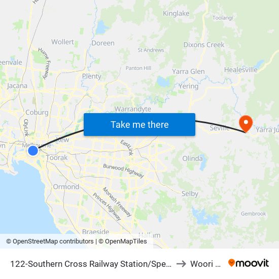 122-Southern Cross Railway Station/Spencer St (Melbourne City) to Woori Yallock map