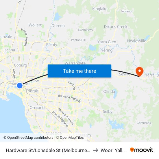 Hardware St/Lonsdale St (Melbourne City) to Woori Yallock map