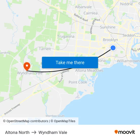 Altona North to Wyndham Vale map