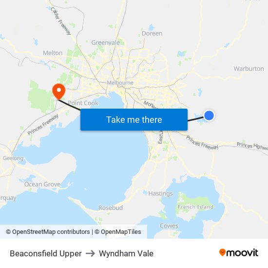 Beaconsfield Upper to Wyndham Vale map