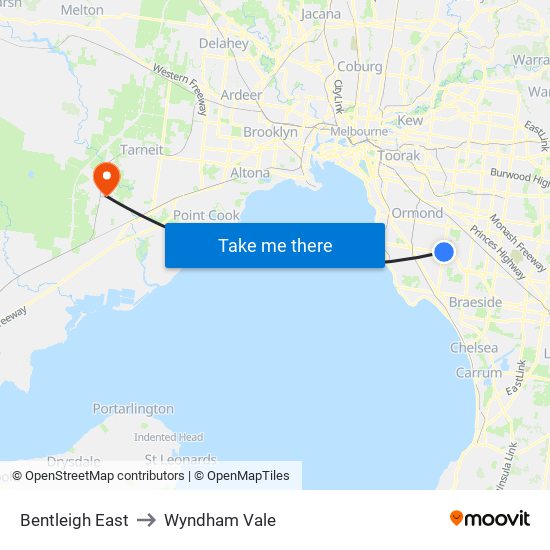 Bentleigh East to Wyndham Vale map
