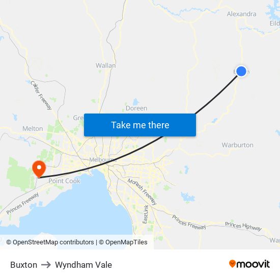 Buxton to Wyndham Vale map