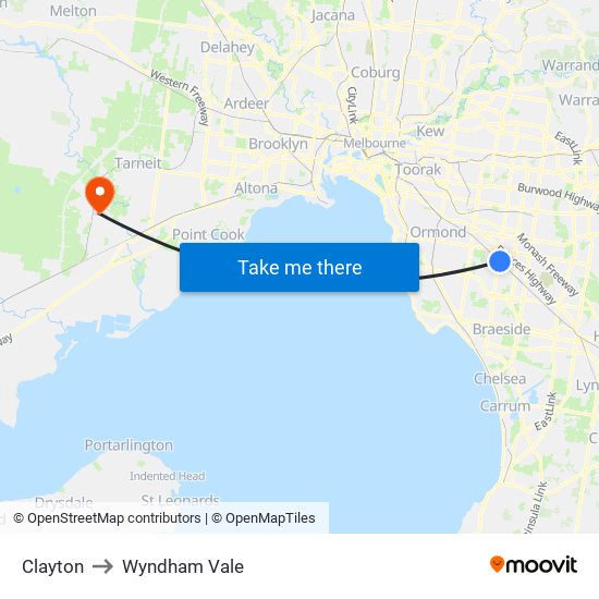 Clayton to Wyndham Vale map