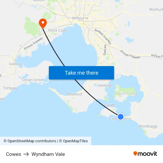Cowes to Wyndham Vale map