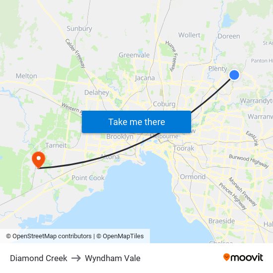 Diamond Creek to Wyndham Vale map