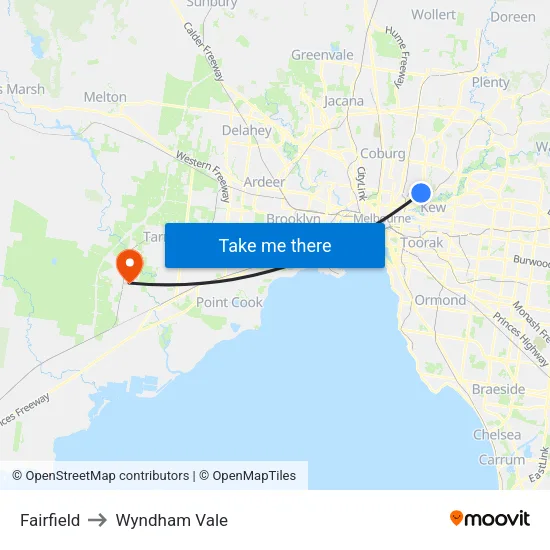 Fairfield to Wyndham Vale map