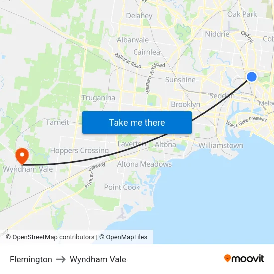 Flemington to Wyndham Vale map