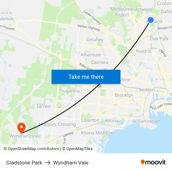 Gladstone Park to Wyndham Vale map