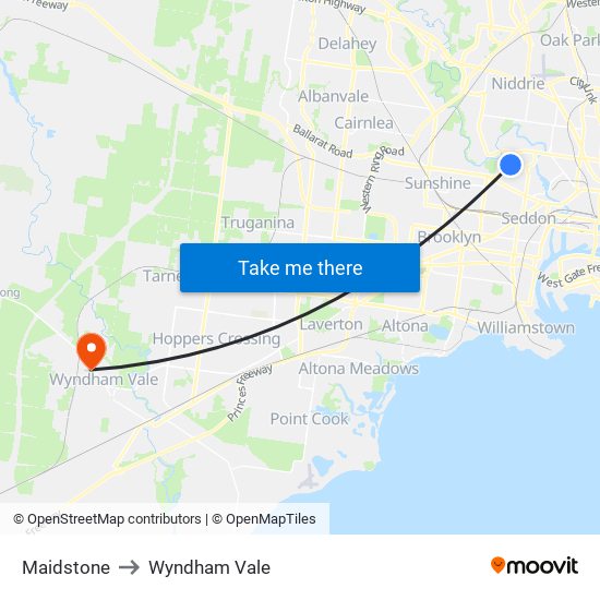 Maidstone to Wyndham Vale map