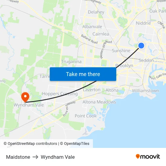Maidstone to Wyndham Vale map