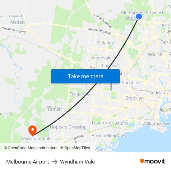 Melbourne Airport to Wyndham Vale map