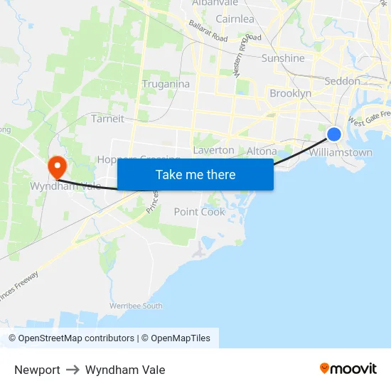 Newport to Wyndham Vale map