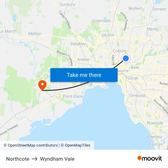Northcote to Wyndham Vale map
