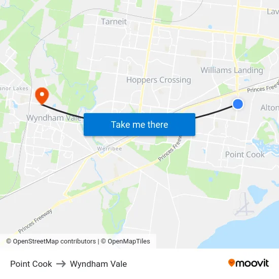 Point Cook to Wyndham Vale map