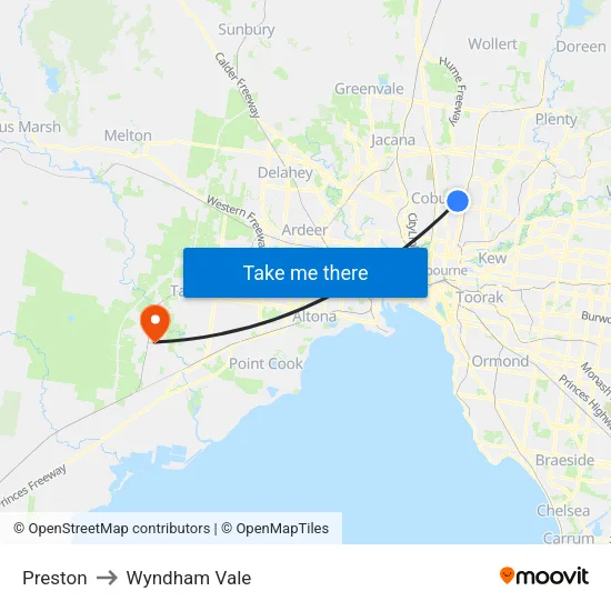 Preston to Wyndham Vale map