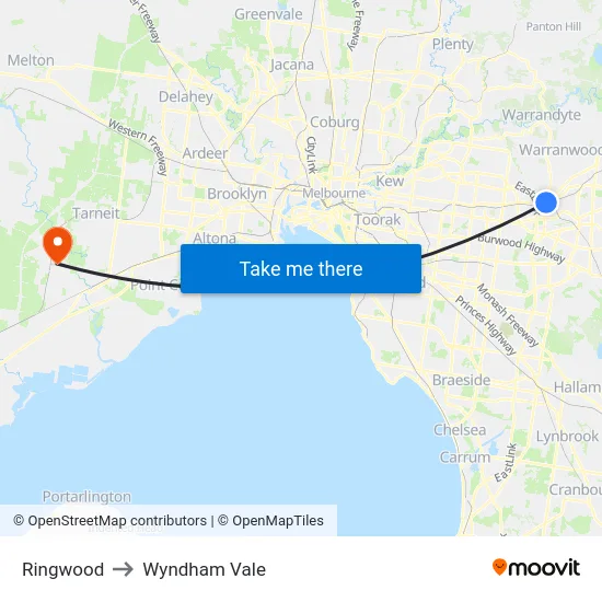 Ringwood to Wyndham Vale map