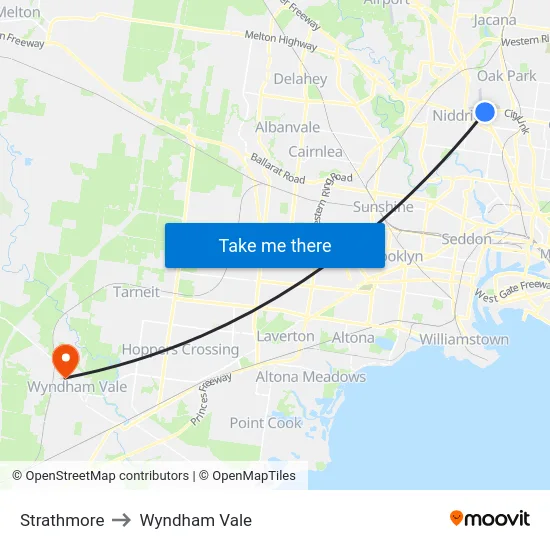 Strathmore to Wyndham Vale map